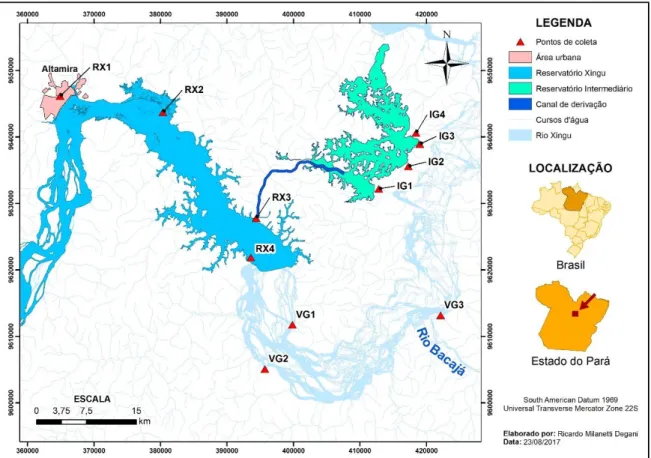 Figura 1. Localização dos pontos de coleta na bacia do Baixo Rio Xingu. 