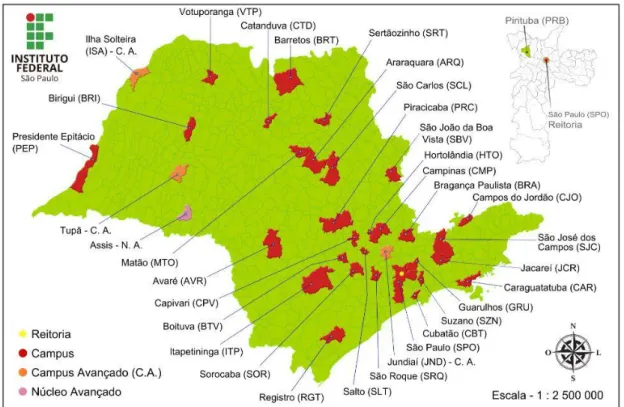 Figura 1 - - Instituto Federal de Educação, Ciência e Tecnologia de São Paulo  –  Mapa dos  Campi  –  2017 