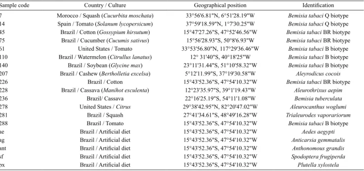 Table 1.  Insect samples used to test the specificity of the sequence‑characterized amplified region (Scar) markers to identify  the whitefly  Bemisia tabaci .