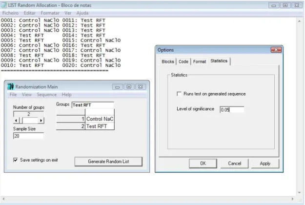 Figure 16: First block of 20 patients. Sequence provided by the random allocation software