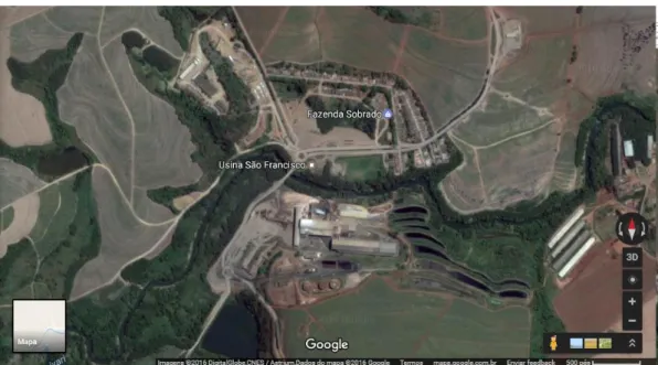 Figura 2: Localização da usina e Bairro Fazenda Sobrado onde se encontra a Escola Municipal  Hermínia Penteado 