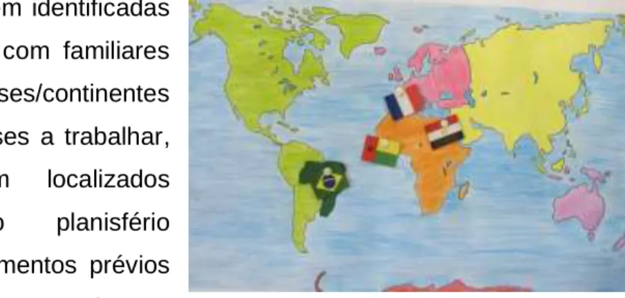 Figura 1 – Planisfério terrestre com a localização dos  países selecionados pelas crianças