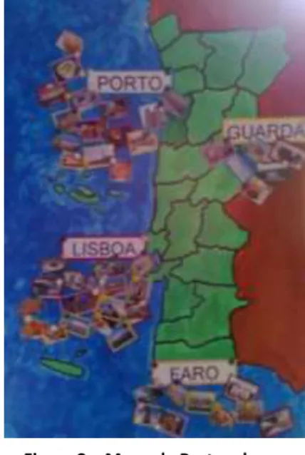 Figura 2 – Mapa de Portugal com  algumas das cidades selecionadas  pelas crianças (localização de cada 