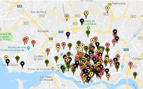 Mapa 2 - Distribuição geográfica das não respostas das unidades de alojamento  Fonte: Elaboração própria, a partir de zeemaps.com (2018) 