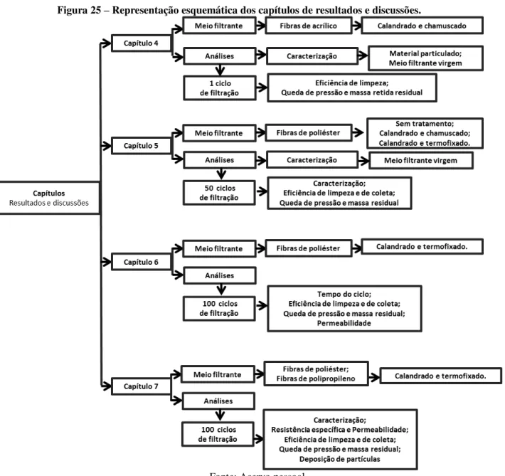 Figura 25  –  Representação esquemática dos capítulos de resultados e discussões. 