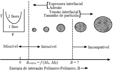 Figura 3.6 - Ilustração do papel da energia de interação polímero-polímero na  estrutura e nas propriedades de blendas poliméricas
