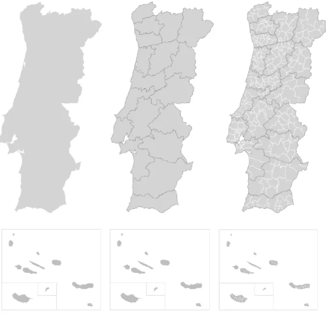 Figura 11 | Divisão administrativa de Portugal Continental e Regiões Autónomas dos Açores e Madeira