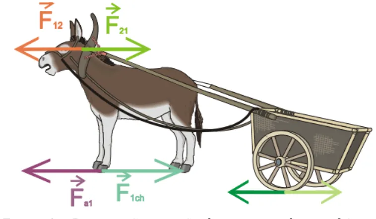 Figura 4 –  Pares acção‐reacção: burro‐carro, burro‐chão                      e carro‐chão. 