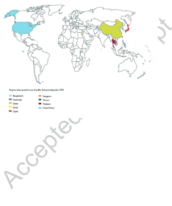 Figure 5. Regions affected by puffer-fish poisoning worldwide. 