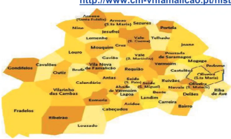 Figura1: Mapa do concelho de Vila Nova de Famalicão (Fonte: Câmara Municipal, em http://www.cm-vnfamalicao.pt/historia)