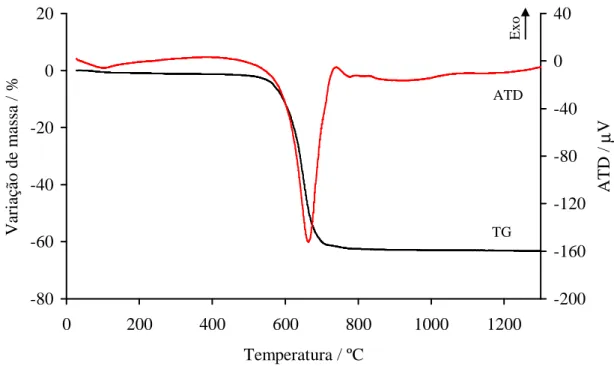 Figura 4.4 – Análise térmica diferencial e gravimétrica do carbonato de magnésio. 