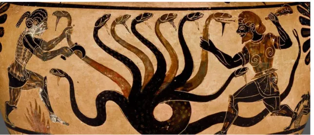 Ilustração 2- vaso Hydria,  Hydra e Heracles, 525 AC 