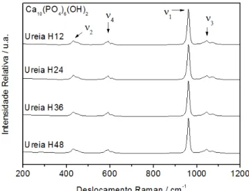 FIGURA 4.3: Espectros FT-Raman obtidos para as amostras hidrotermalizadas de 12  a 48 horas