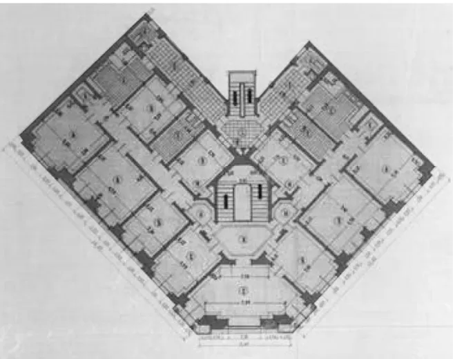 Figura 4 — Exemplo de planta de piso de prédio de gaveto. Fonte: Appleton (2017, p. 19)