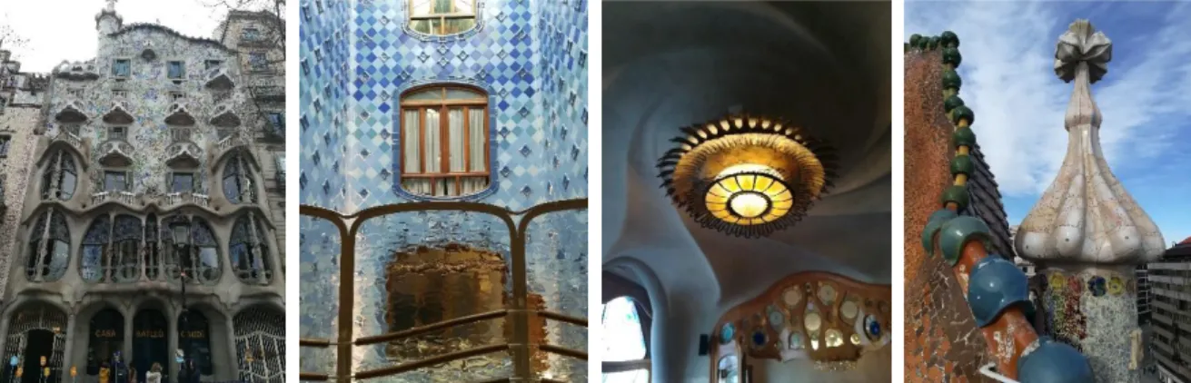 Figura 3 — Casa Batlló, fotografias do exterior e interior, obtidas na visita ao edifício