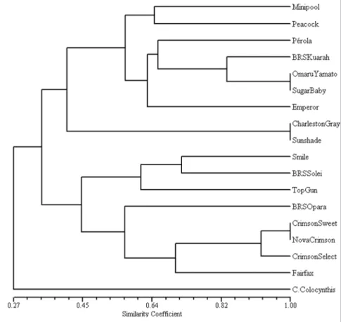 Figure 1. UPGMA dendrogram of the Jaccard similarity index of 17 watermelon cultivars and  one C