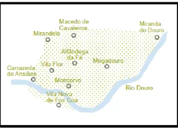 Figura  8  –  Área  geográfica  e  concelhos  da  Terra  Quente Transmontana (Monteiro et al