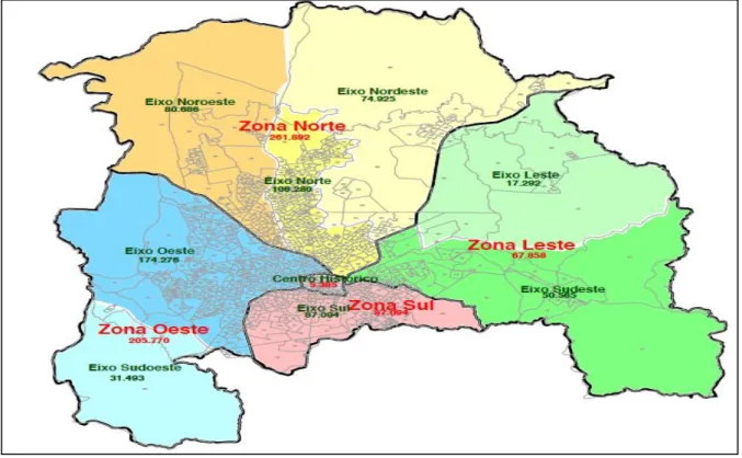 Figura 2 - Proposta de zoneamento para a cidade de Sorocaba (2014) e população  residente em cada zona