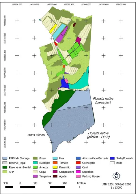 Figura 2 – Fazenda Lageado, município de São Miguel Arcanjo, Estado de São Paulo, com as  classes de uso, ocupação e cobertura do solo