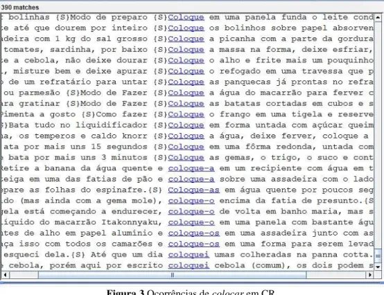 Figura 3 Ocorrências de colocar em CR. 