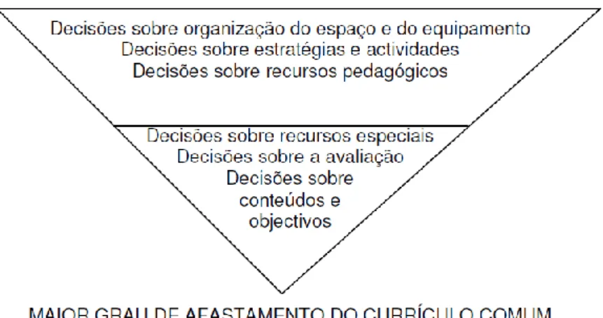 Figura 2 - Hierarquização das decisões sobre adequações curriculares (Madureira e Leite, 2003; Leite,  2005) 