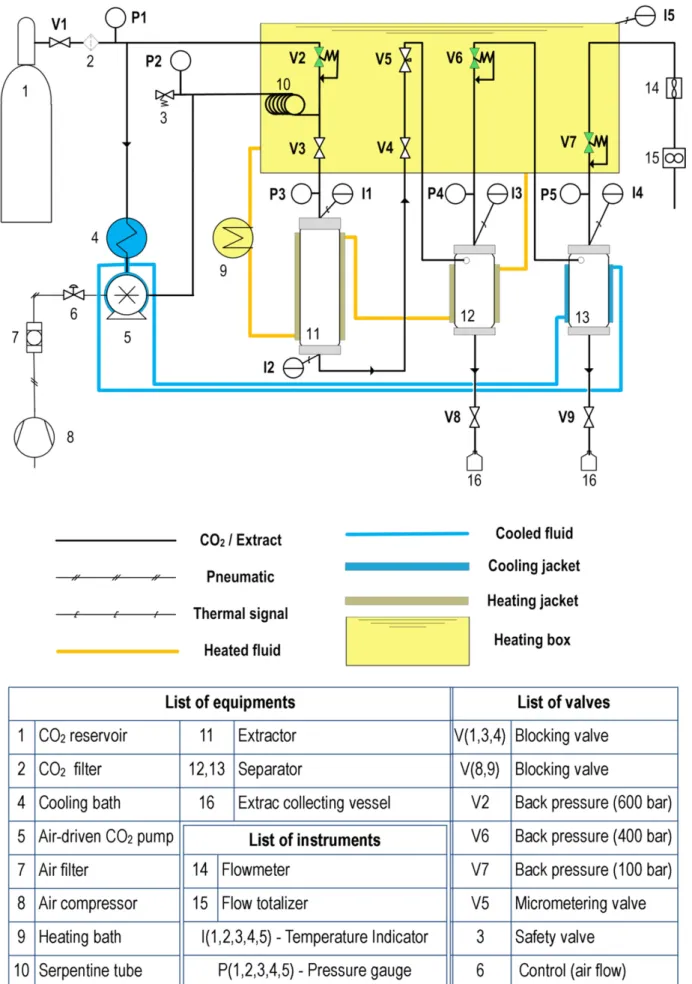 Figure 5. Flow diagram for the SFE-0.1L experimental apparatus.