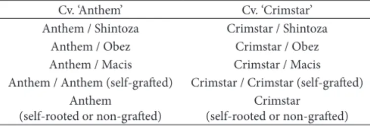 Table 1. Grafting combinations used in the experiments.