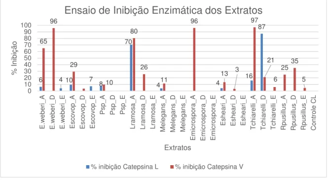 Tabela 4-2 - Ensaio de inibição enzimática dos extratos fúngicos diversos  