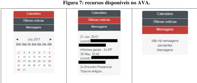 Figura 7: recursos disponíveis no AVA. 