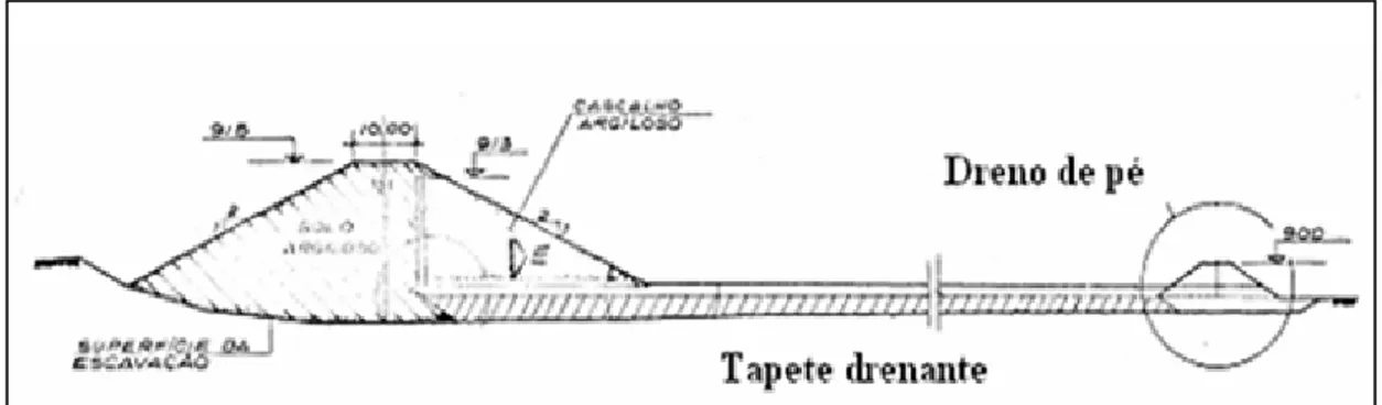 Figura 3.13 – Seção transversal ilustrando o sistema de drenagem interna da barragem B5