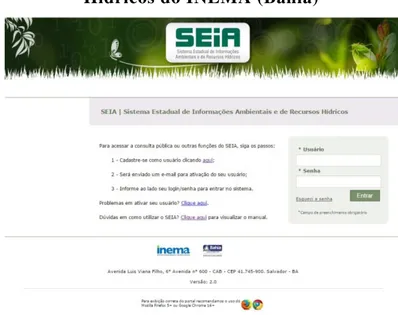 Figura 4 – Portal do Sistema Estadual de Informações Ambientais e de Recursos  Hídricos do INEMA (Bahia) 