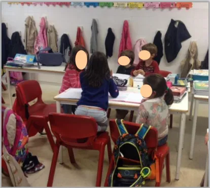 Fig. 4 – Grupo de alunos do 1ºCEB a trabalhar em grupo numa atividade de matemática: 