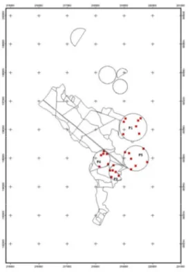 Figura 3.29: Localização dos pontos de controlo – Amostras gravimétricas – nas quatro unidades  experimentais