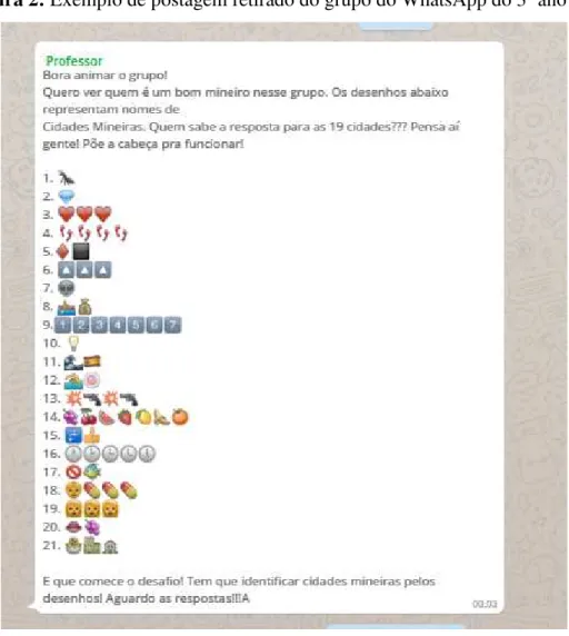 Figura 2: Exemplo de postagem retirado do grupo do WhatsApp do 3º ano 