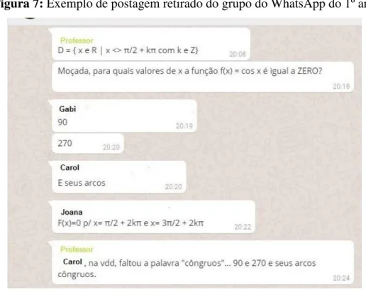 Figura 7: Exemplo de postagem retirado do grupo do WhatsApp do 1º ano 