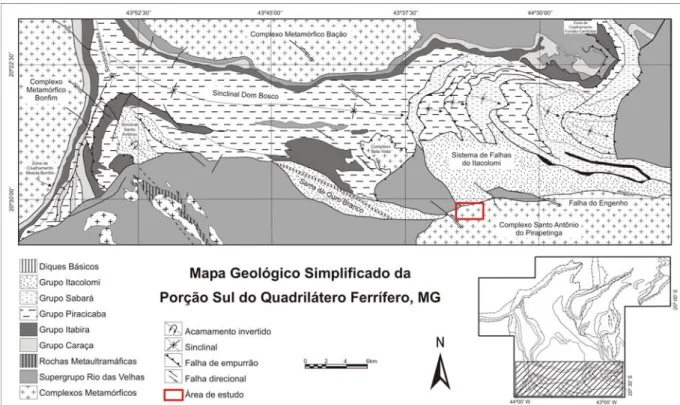 Figura 1.4 - Mapa geológico simplificado da porção sul do Quadrilátero Ferrífero (mod