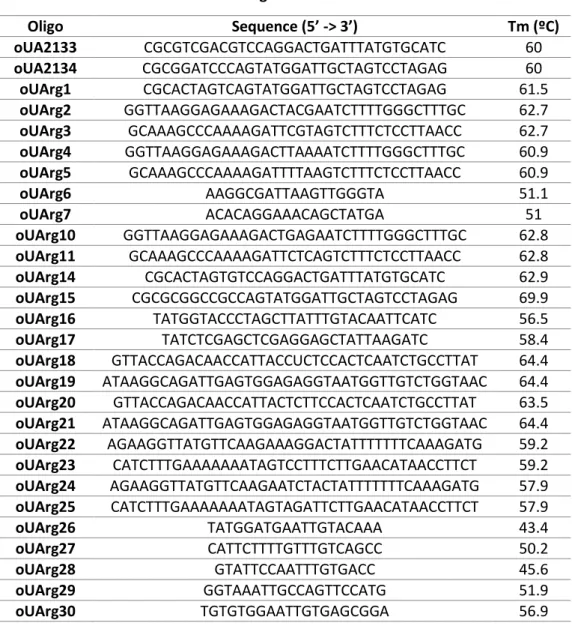 Table 2.2 – List of oligonucleotides used in this thesis  