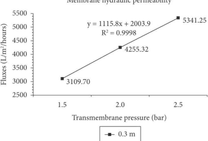 Figure  1.  Hydraulic  permeability  of  0.3 µ  polyethersulfone  tubular  membrane at various transmembrane pressures.