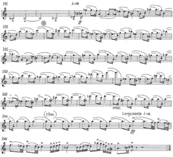 Ilustração  30  – Excerto  de  Sinfonia  n.º  5  onde  se  verifica a necessidade de  uma  articulação  clara  e  precisa  durante uma longa passagem.