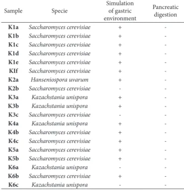 Table 3. results of probiotic potential of yeasts used in vitro tests.