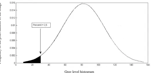 FIGURE 12. Normalized histogram of the gray levels of the sample and an indication of the value  of 2.5% percentile