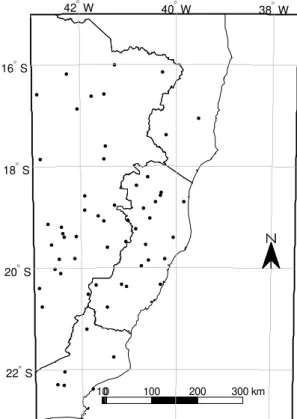 TABLE 1. Station names in Espírito Santo State, Brazil, and respective references, locations, and  intense rainfall equation parameters