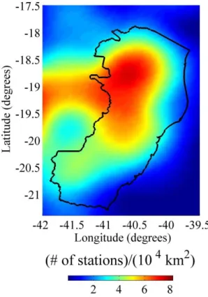 FIGURE 2. Density of locations with intense rainfall equations. 