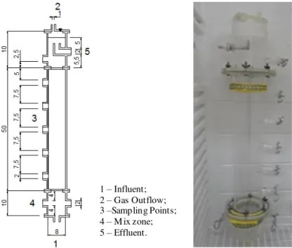 FIGURE  1.  Schematic  description  of  the  upflow  anaerobic  fixed  bed  reactor,  with  dimensions         in cm