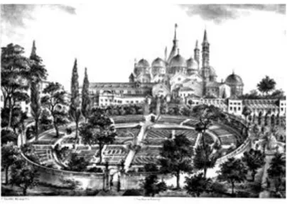 Figura 3 - O Orto Botanico di Padova também conhecido como “Jardim dos Simples” criado em 1545  (Gravura Roberto De Visiani,1842)