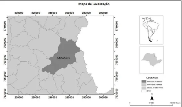 FIGURE 1. Altinópolis position with São Paulo state, and study area delimitation. 