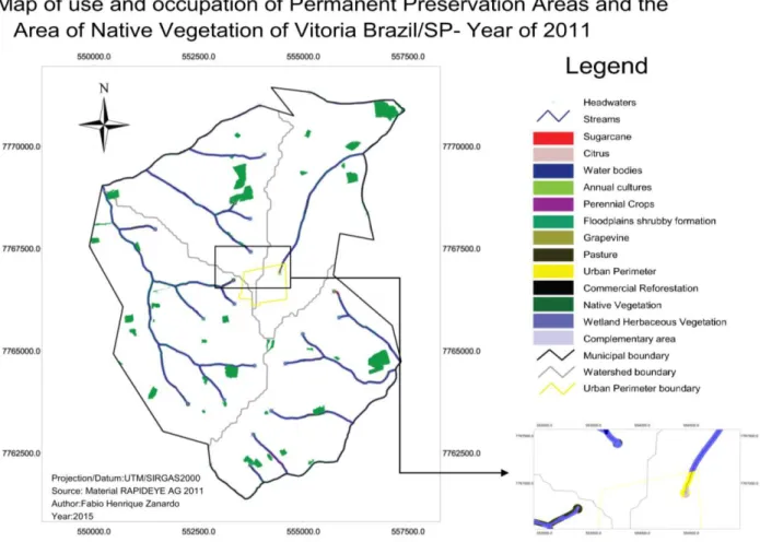 FIGURE  2.  Map  of  use  and  occupation  of  Permanent  Preservation  Areas  and  the  area  of  Native  Vegetation of Vitoria Brazil
