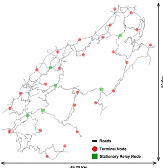 Figure 3.  Serra da Estrela Region simulation  area with the locations of the terminal nodes 