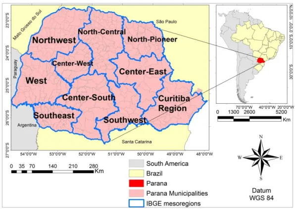 FIGURE 1. Delimitation of the study area in mesoregions. 