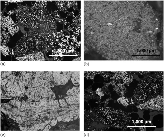 Table 4 present the semi-quantitative mineralogical and microtextural compositions of sinter feed and sintered products,  per-formed by optical microscopy